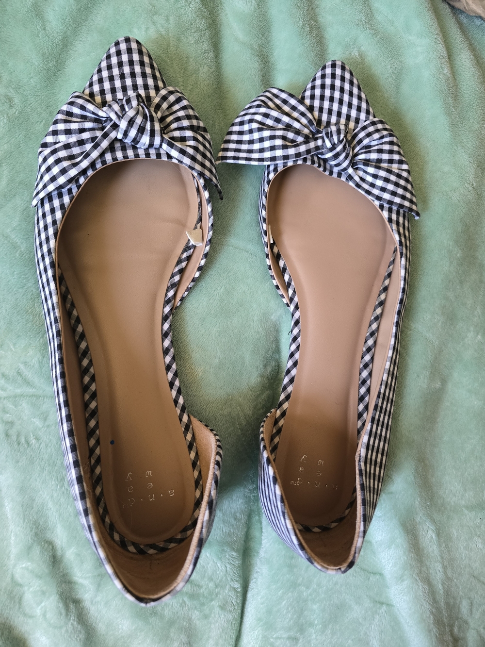 a new day Black and White Gingham Bow Pointed Flats